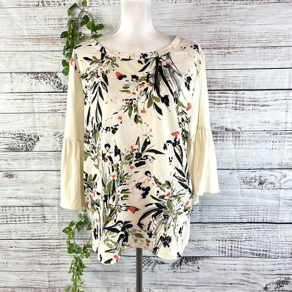 Van Heusen Tops - Van Heusen Blouse Tunic size Extra Large Ivory Cream Coral Floral Garden Wedding